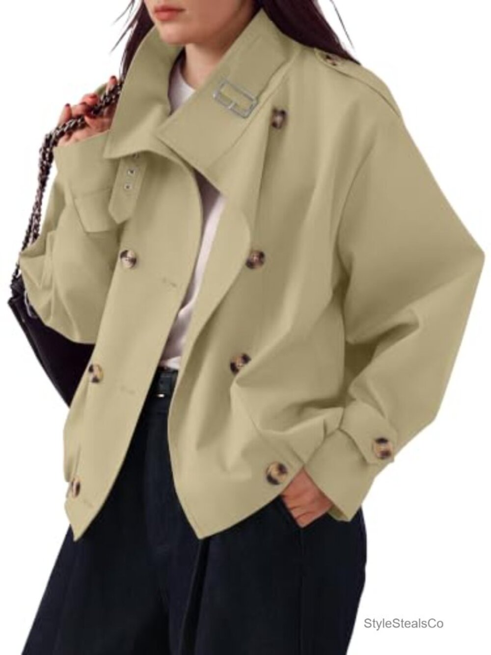 Women's Plus Size Funnel Neck Cropped Trench Coat Lightweight Jacket